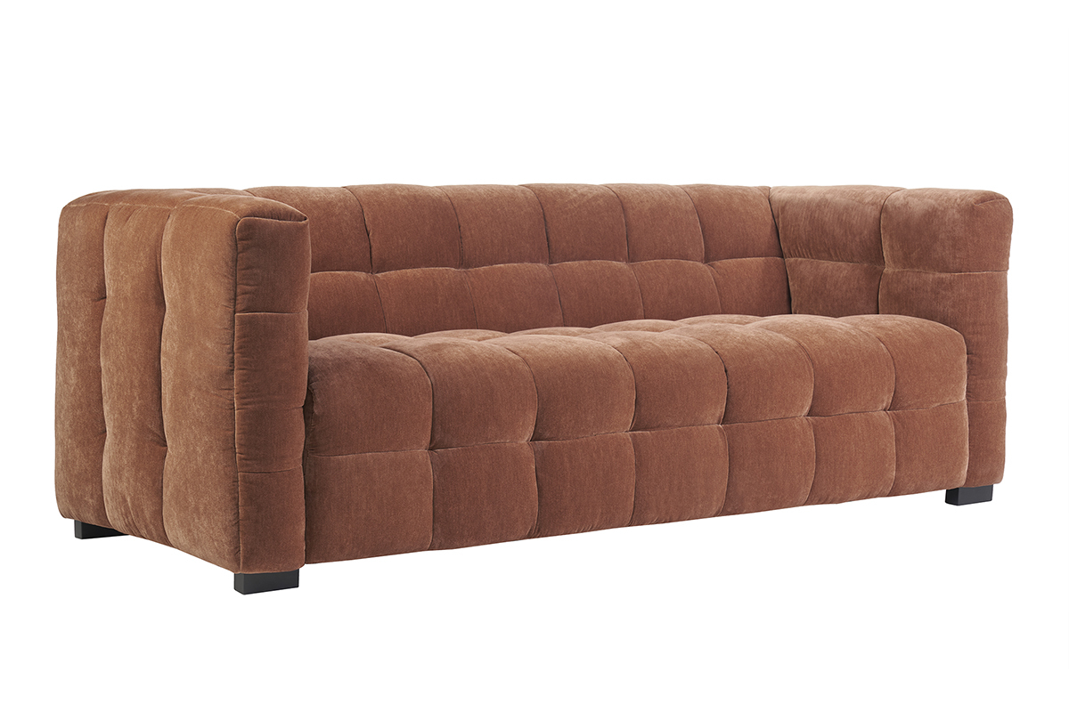 Canap design 3 places en tissu effet velours terre brle CORTO