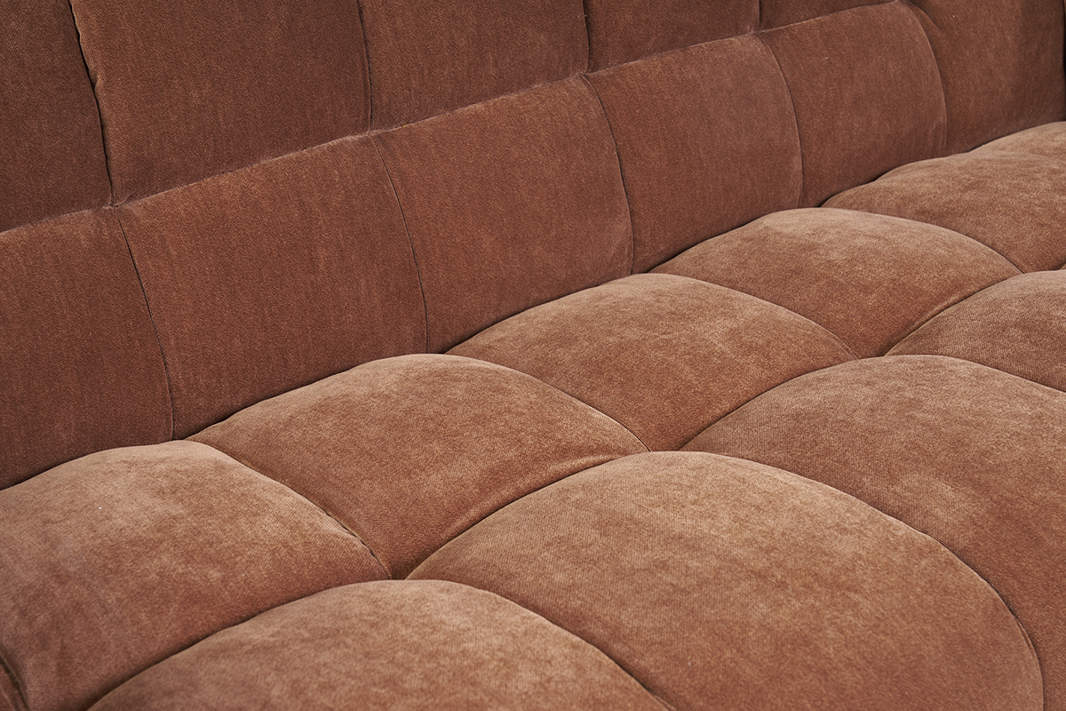 Canap design 3 places en tissu effet velours terre brle CORTO