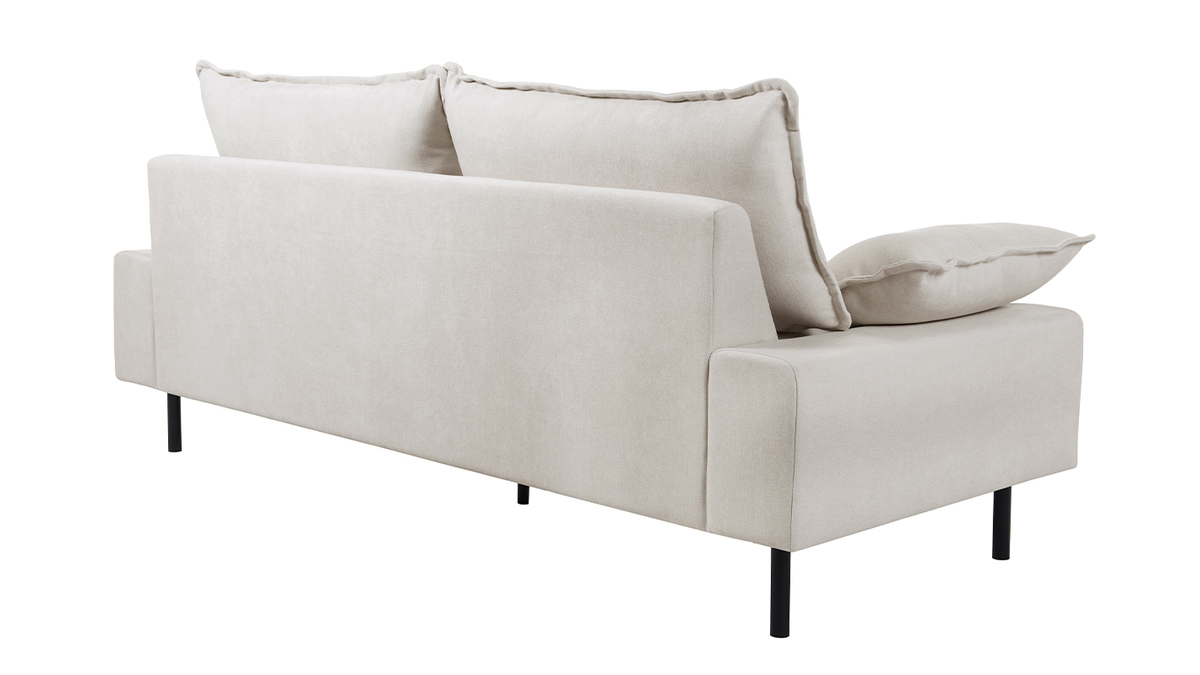 Canapé design 3 places en tissu effet velours texturé beige et métal noir DORY