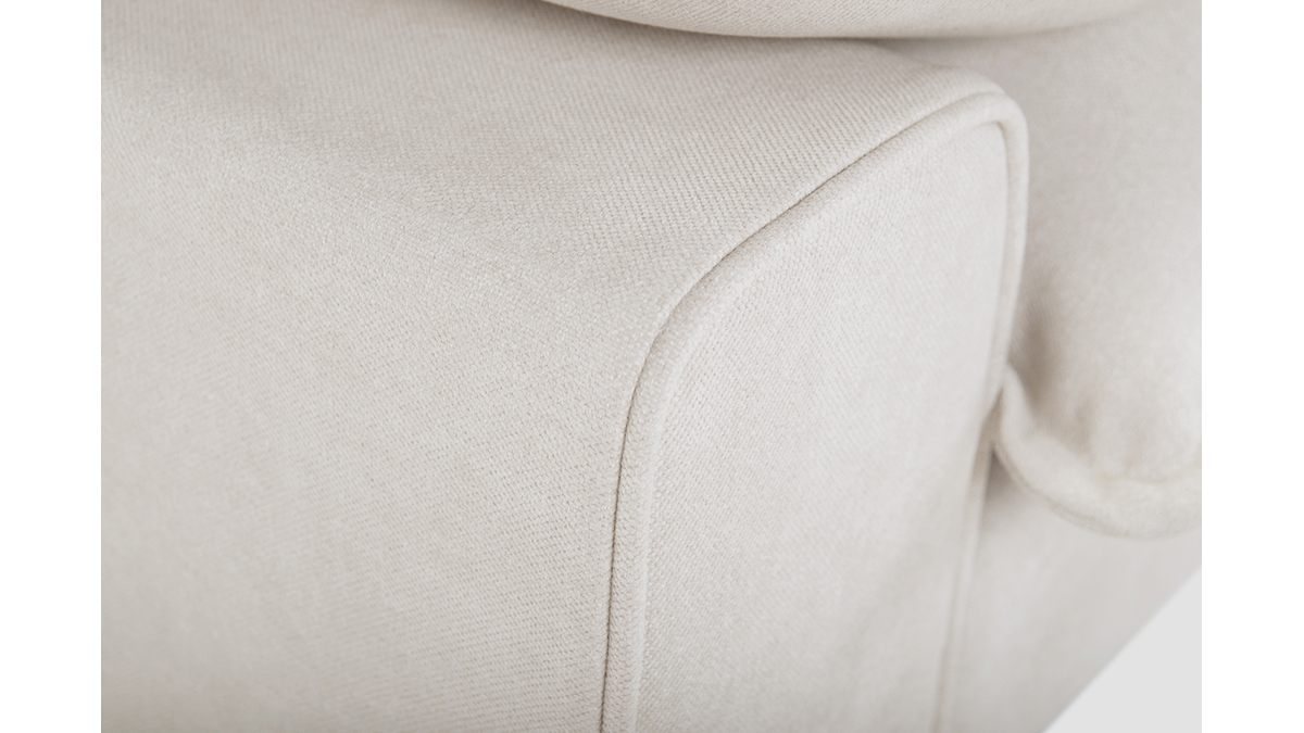 Canapé design 3 places en tissu effet velours texturé beige et métal noir DORY