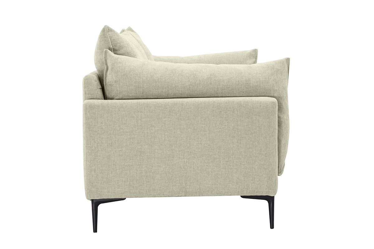 Canap� 3 places beige MARIUS, vue de c�t�, pieds en m�tal noir.