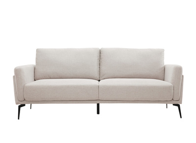 Canapé design 3 places en tissu effet velours texturé beige et métal noir MOSCO