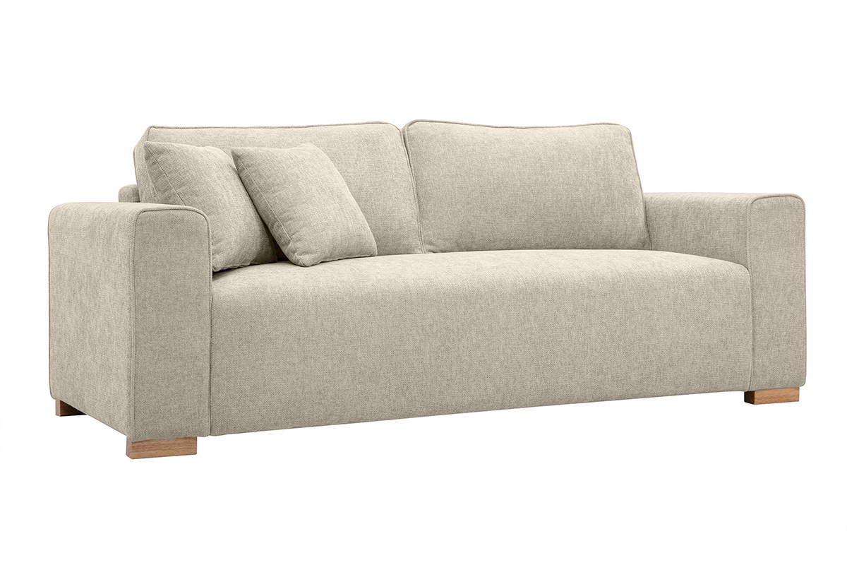Canap 3 places beige en tissu effet velours textur PEPPER