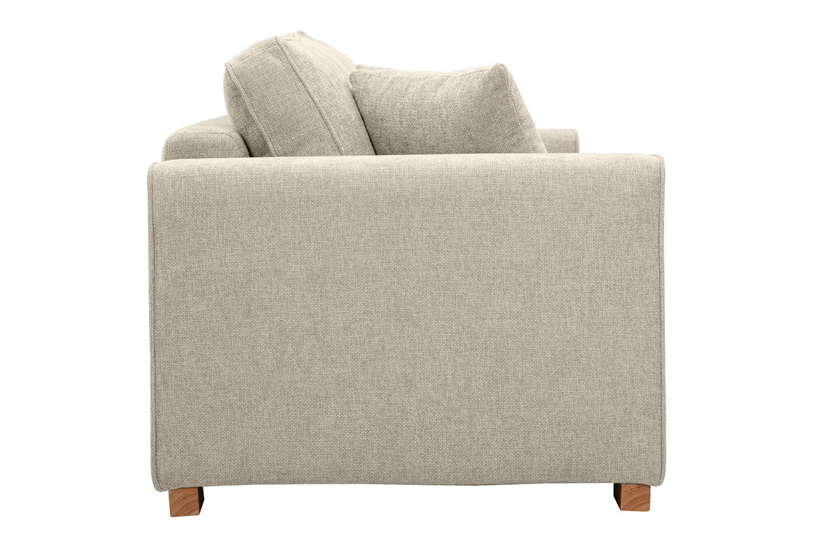 Canap 3 places beige en tissu effet velours textur, design moderne.