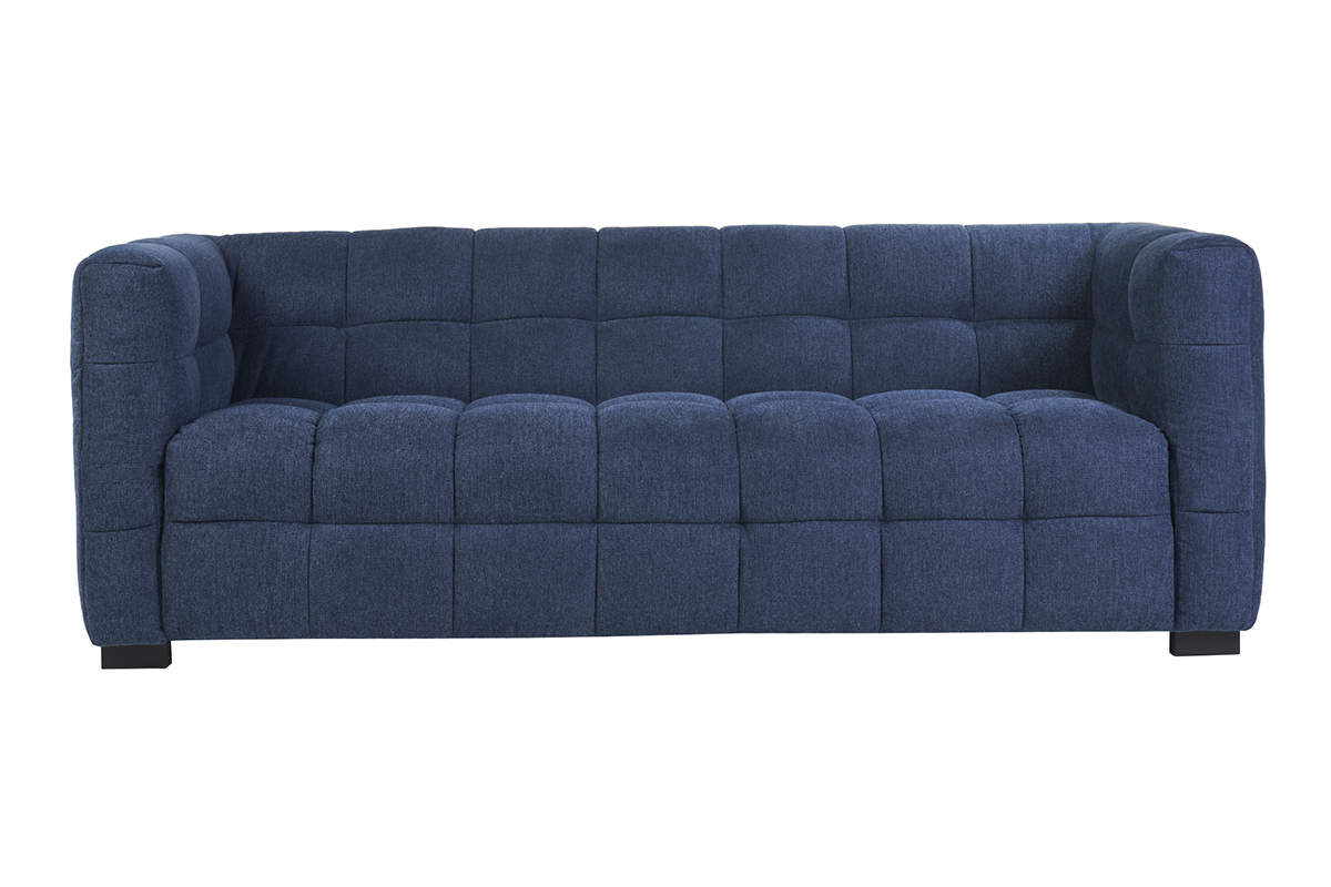 Canap design 3 places en tissu effet velours textur bleu fonc CORTO