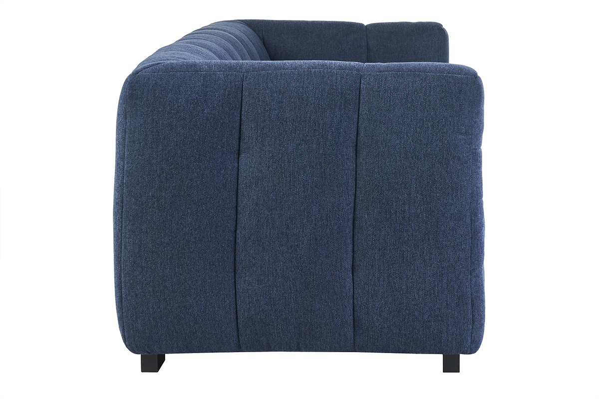 Canap design 3 places en tissu effet velours textur bleu fonc CORTO