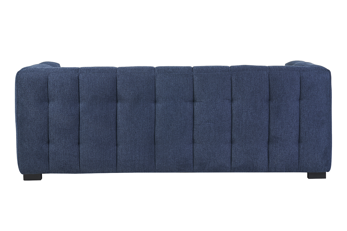Canap design 3 places en tissu effet velours textur bleu fonc CORTO