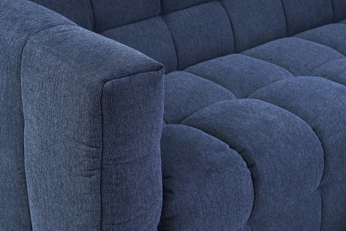 Canap design 3 places en tissu effet velours textur bleu fonc CORTO