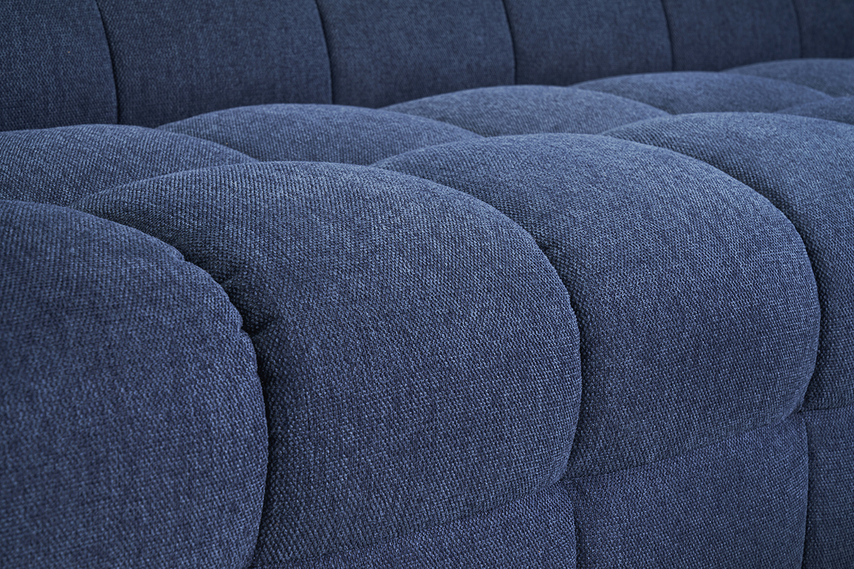 Canap design 3 places en tissu effet velours textur bleu fonc CORTO