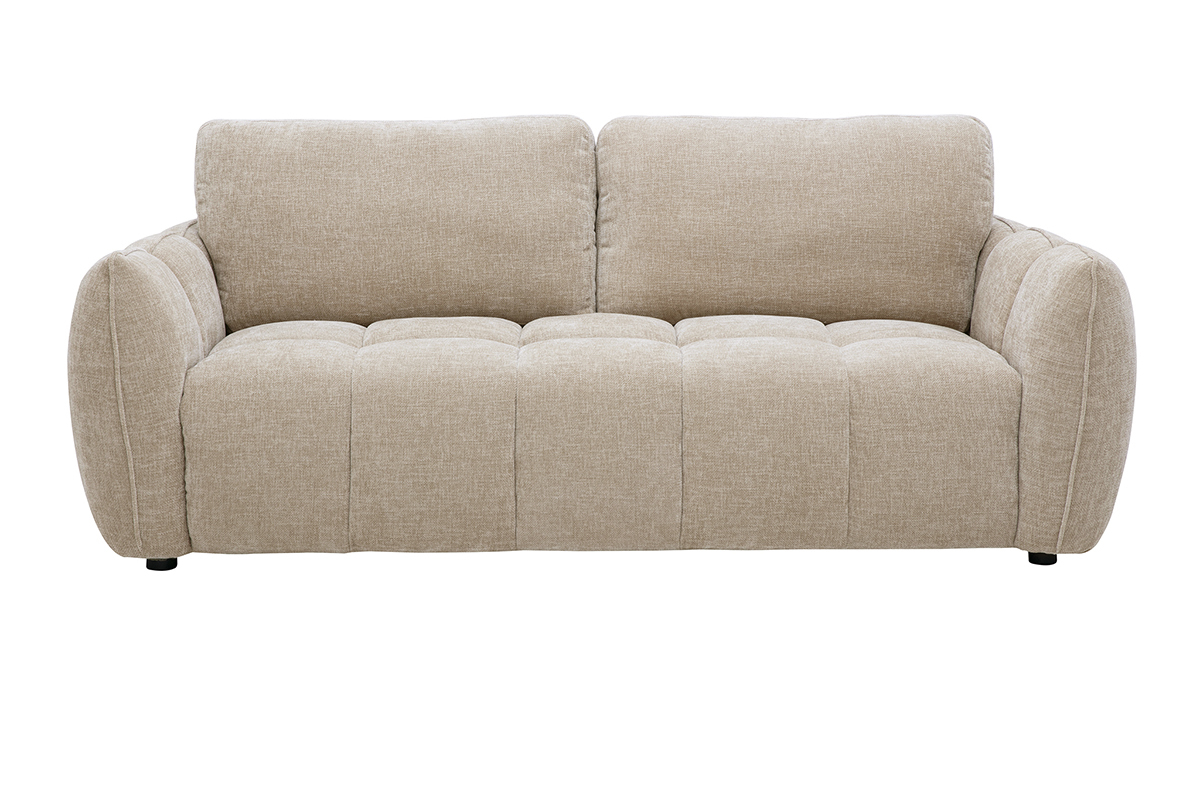 Canap� design 3 places en tissu effet velours textur� taupe, vue de face