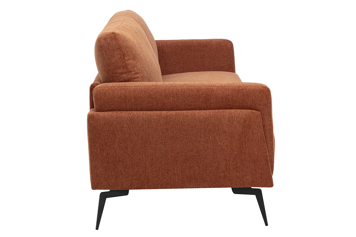 Canap� design 3 places en tissu velours textur� terre br�l�e, vue de profil.