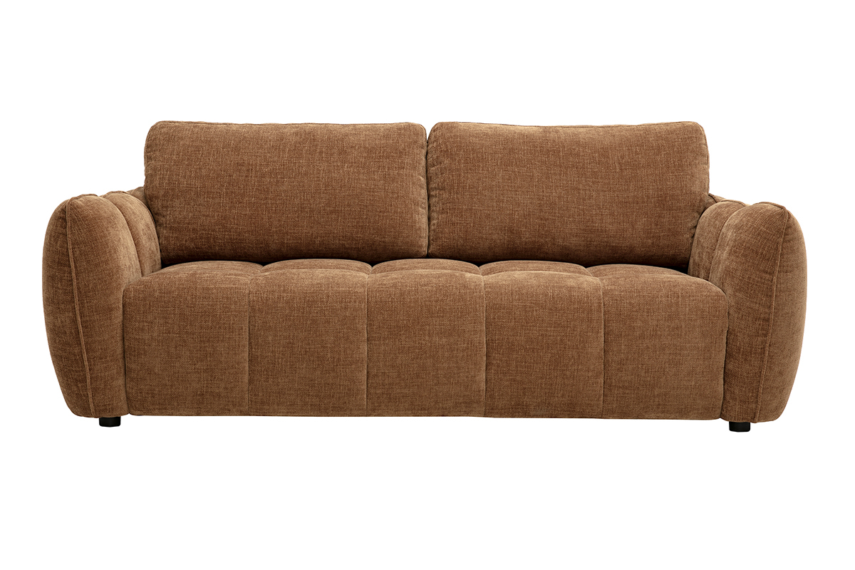 Canap� design 3 places en tissu effet velours textur� terre br�l�e, vue de face