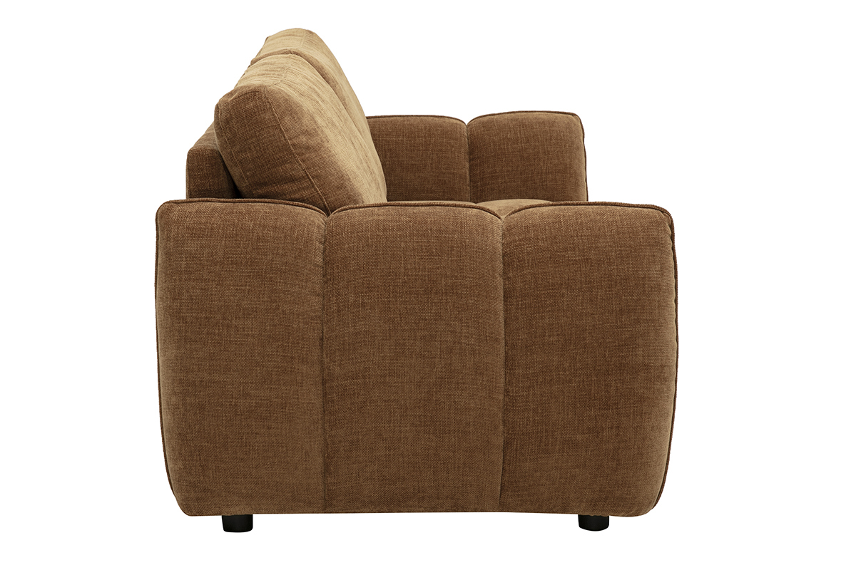Canap� design 3 places en tissu velours textur� effet terre br�l�e, vue de profil