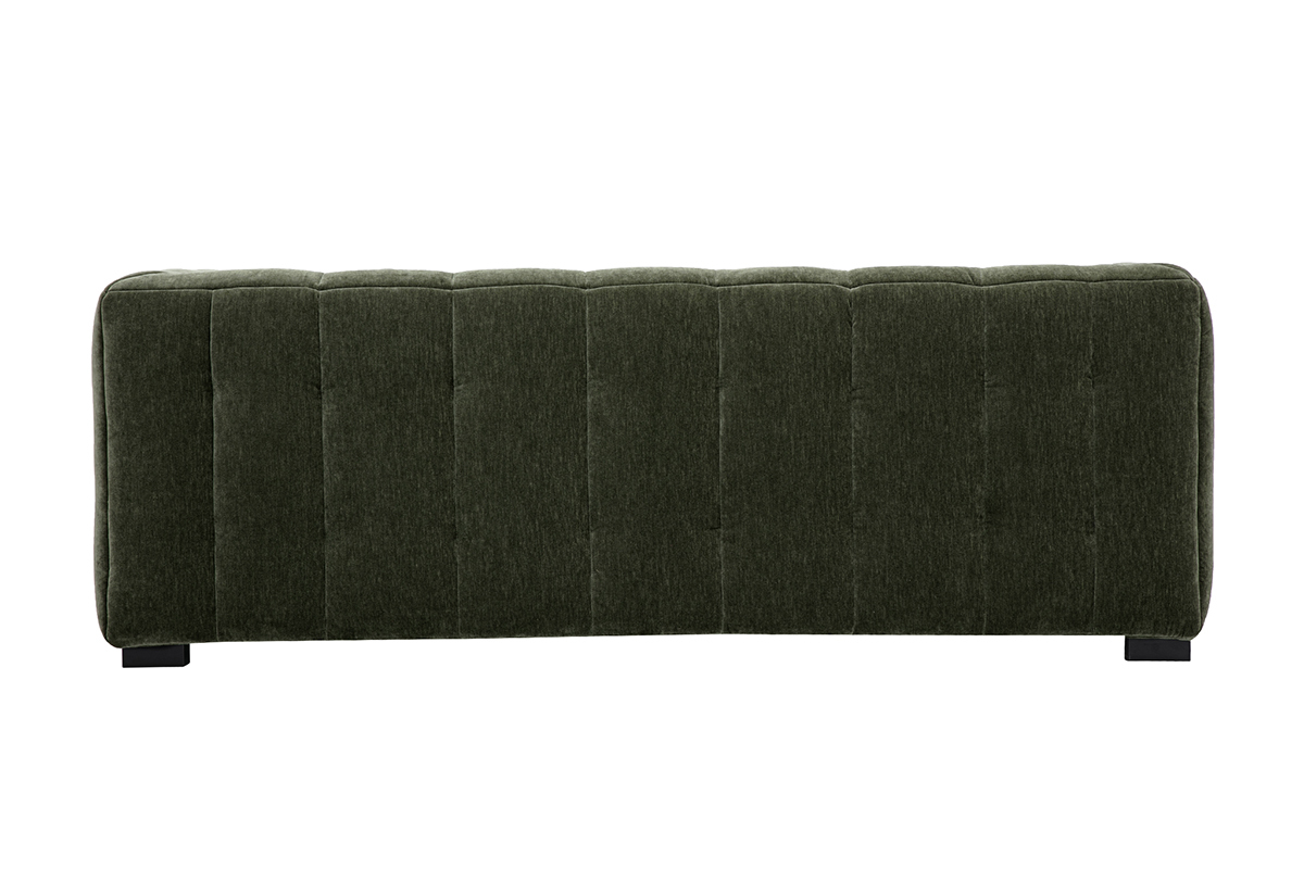 Canap design 3 places en tissu effet velours vert kaki CORTO