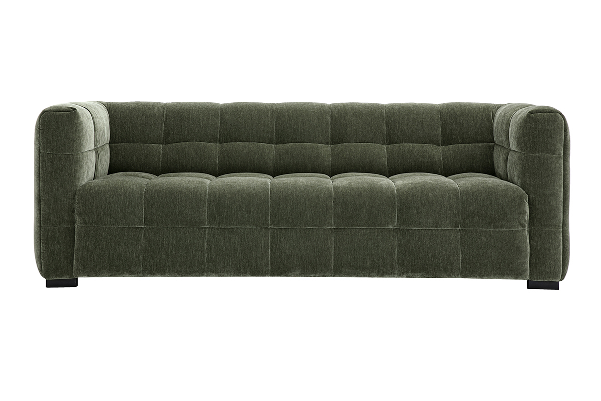 Canap design 3 places en tissu effet velours vert kaki CORTO