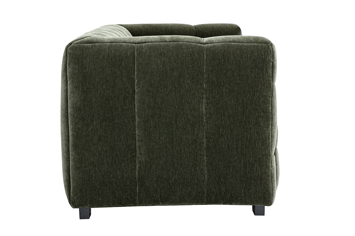 Canap design 3 places en tissu effet velours vert kaki CORTO