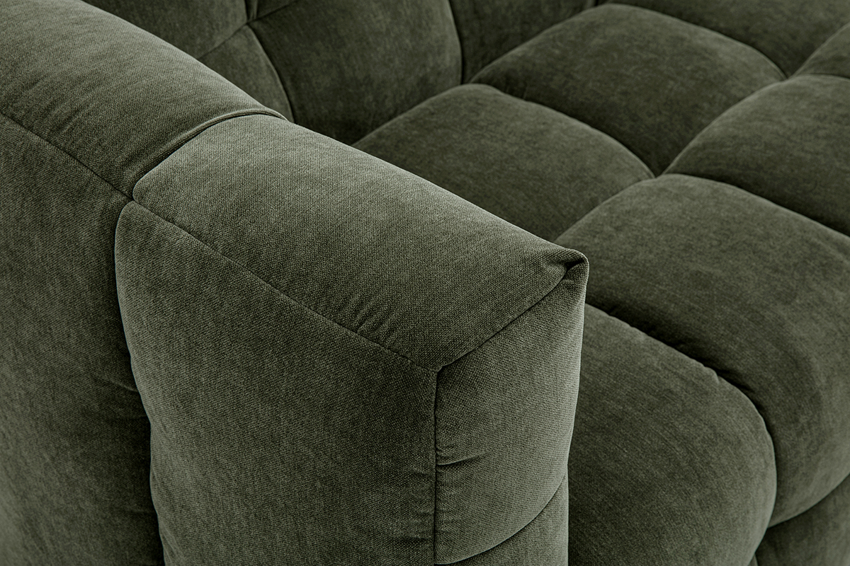 Canap design 3 places en tissu effet velours vert kaki CORTO