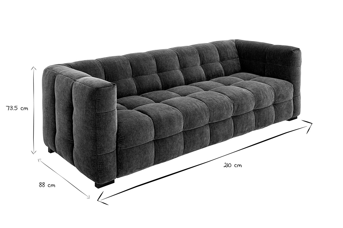 Canap design 3 places en tissu effet velours vert kaki CORTO