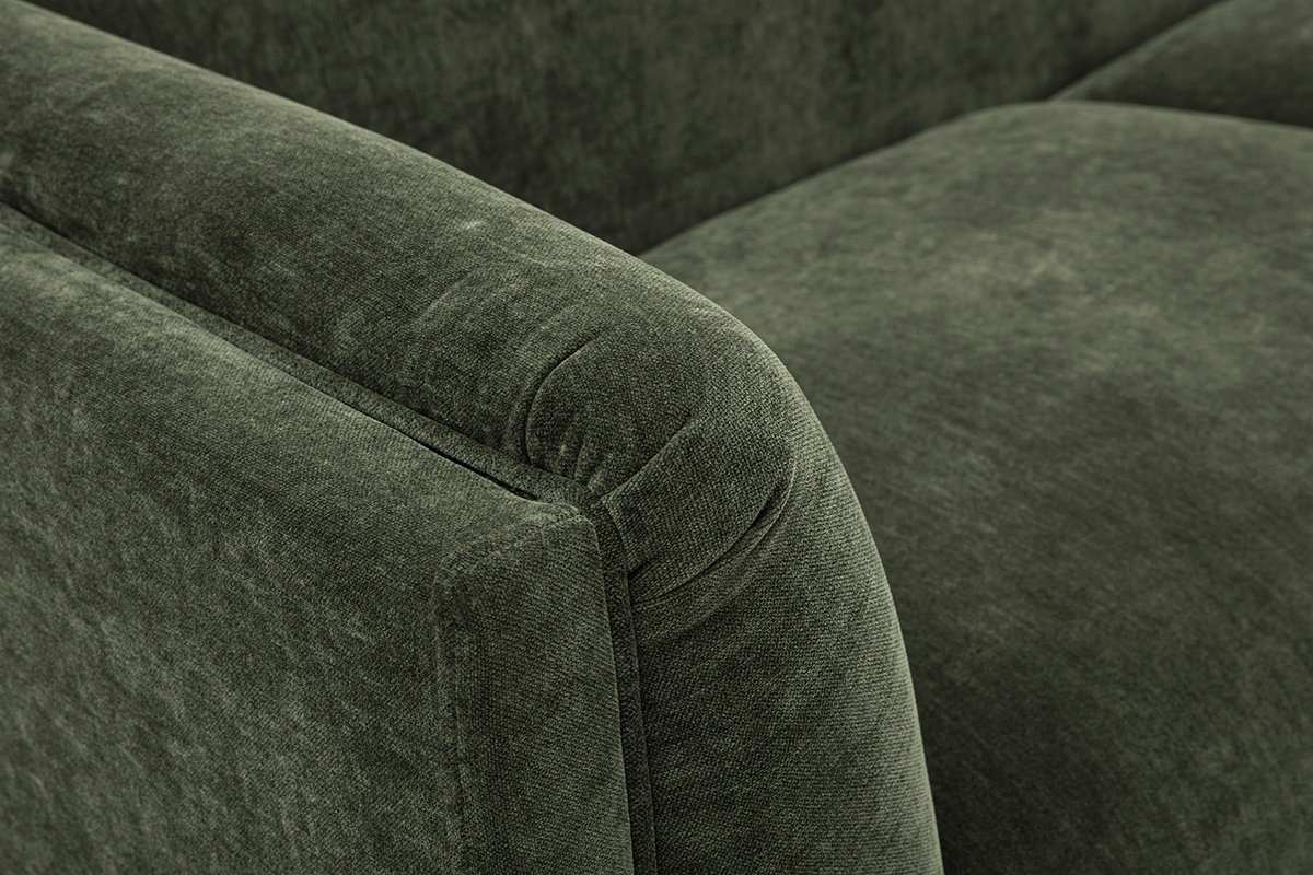 Dtail du tissu vert kaki effet velours du canap HOSBO.