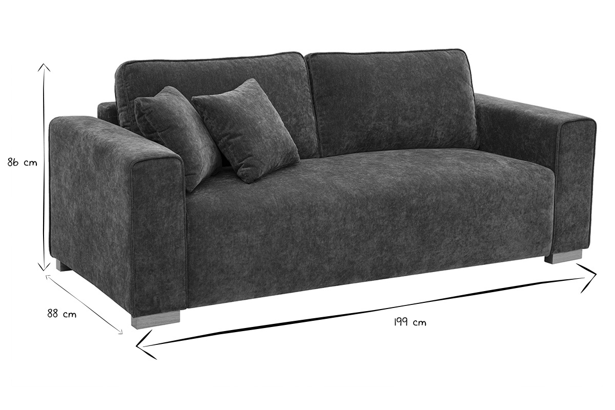 Dimensions du canap 3 places en tissu velours vert kaki PEPPER
