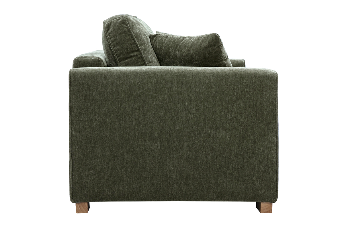 Canap design 3 places en tissu effet velours vert kaki PEPPER