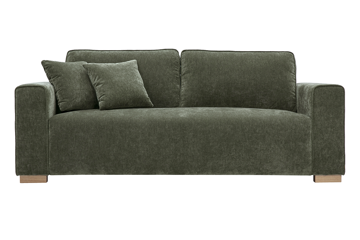 Canap design 3 places en tissu effet velours vert kaki PEPPER