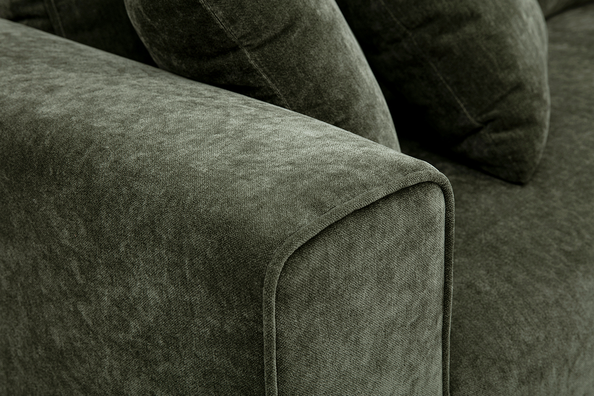 Canap design 3 places en tissu effet velours vert kaki PEPPER