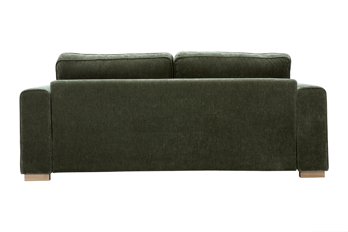 Canap design 3 places en tissu effet velours vert kaki PEPPER