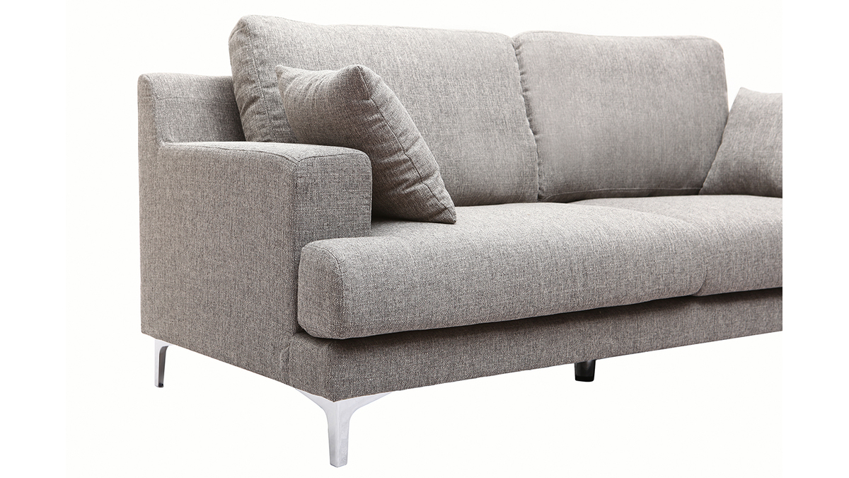 Canapé design 3 places en tissu gris clair et acier chromé BOMEN