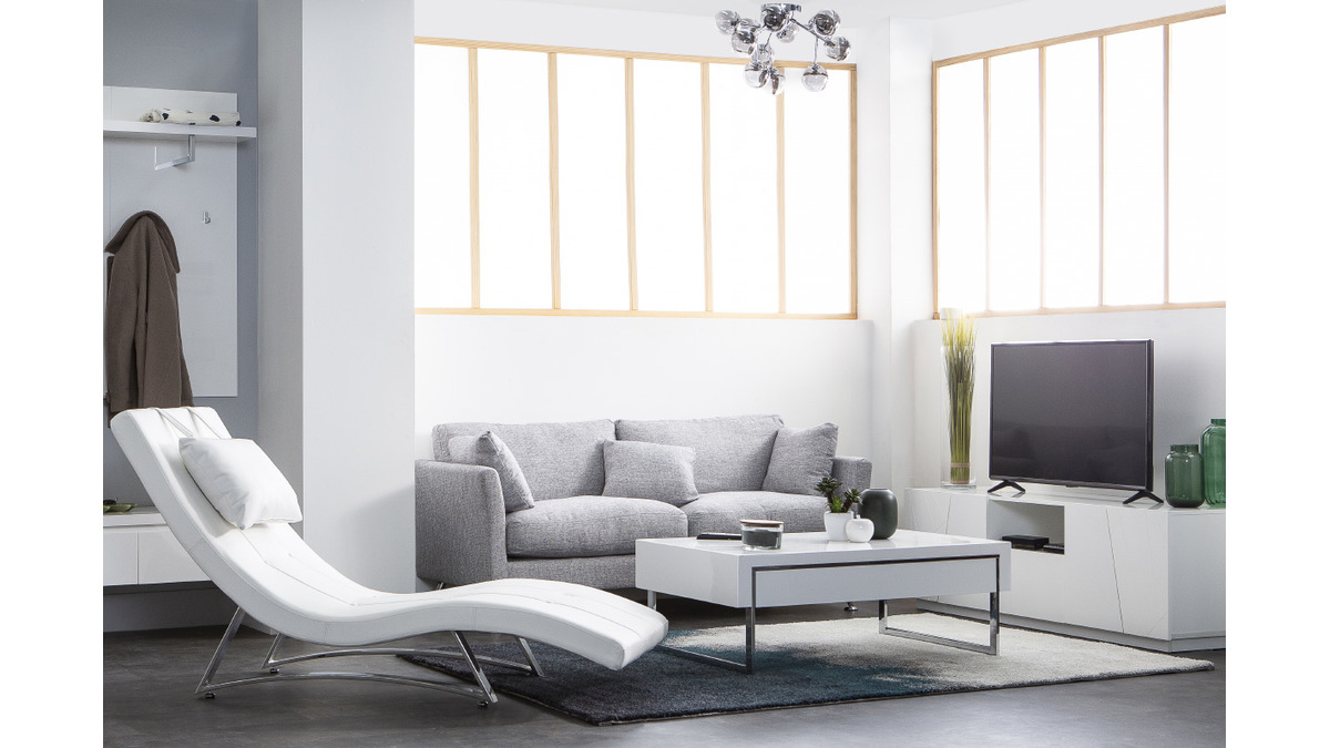Canapé design 3 places en tissu gris clair et acier chromé  VOLUPT