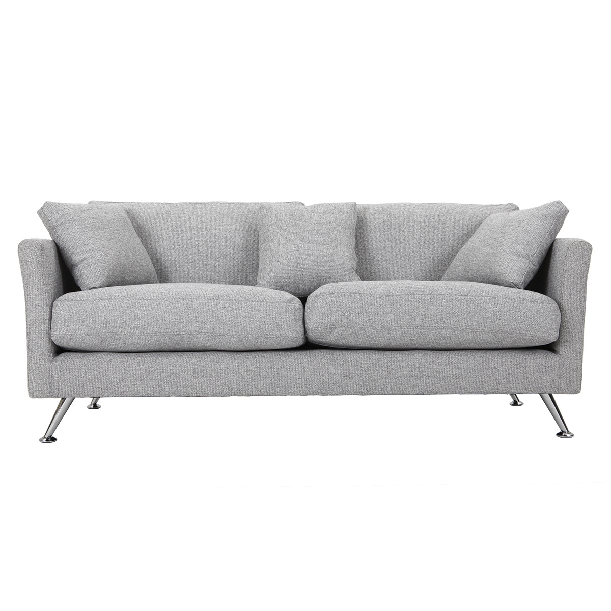 Canapé design 3 places en tissu gris clair et acier chromé  VOLUPT vue1