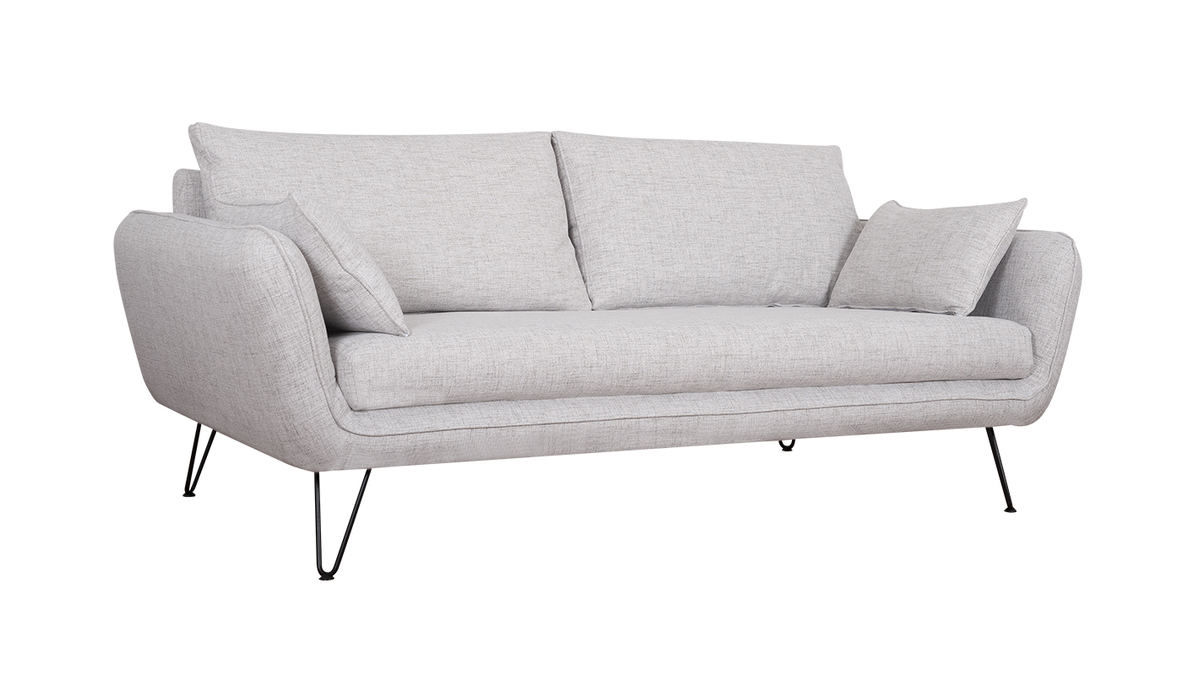 Canapé design 3 places en tissu gris clair et métal noir CREEP