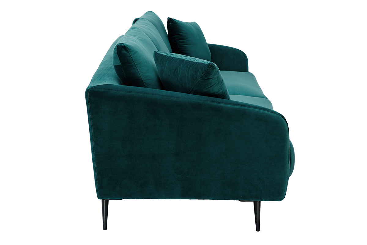 Canap� design 3 places en tissu velours bleu p�trole et m�tal noir JERRY