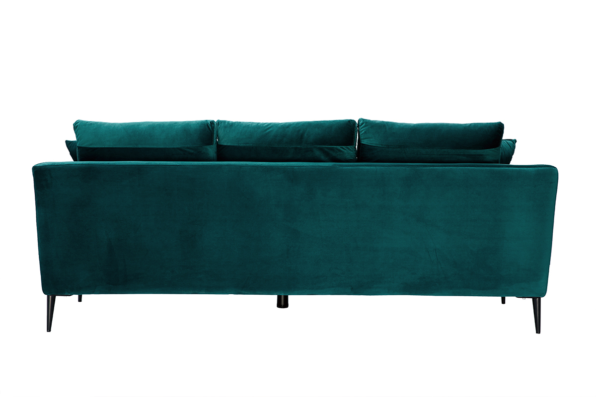 Canap� design 3 places en tissu velours bleu p�trole et m�tal noir JERRY