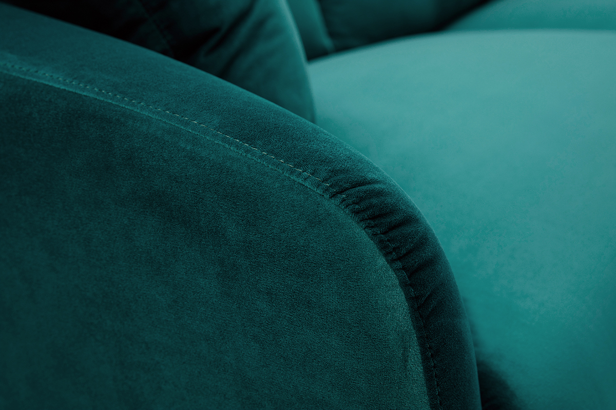 Canap� design 3 places en tissu velours bleu p�trole et m�tal noir JERRY