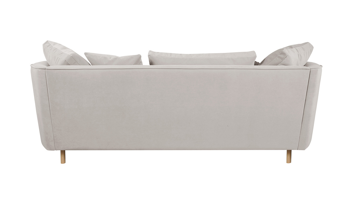 Canapé design 3 places en tissu velours mat grège et bois clair SELECT