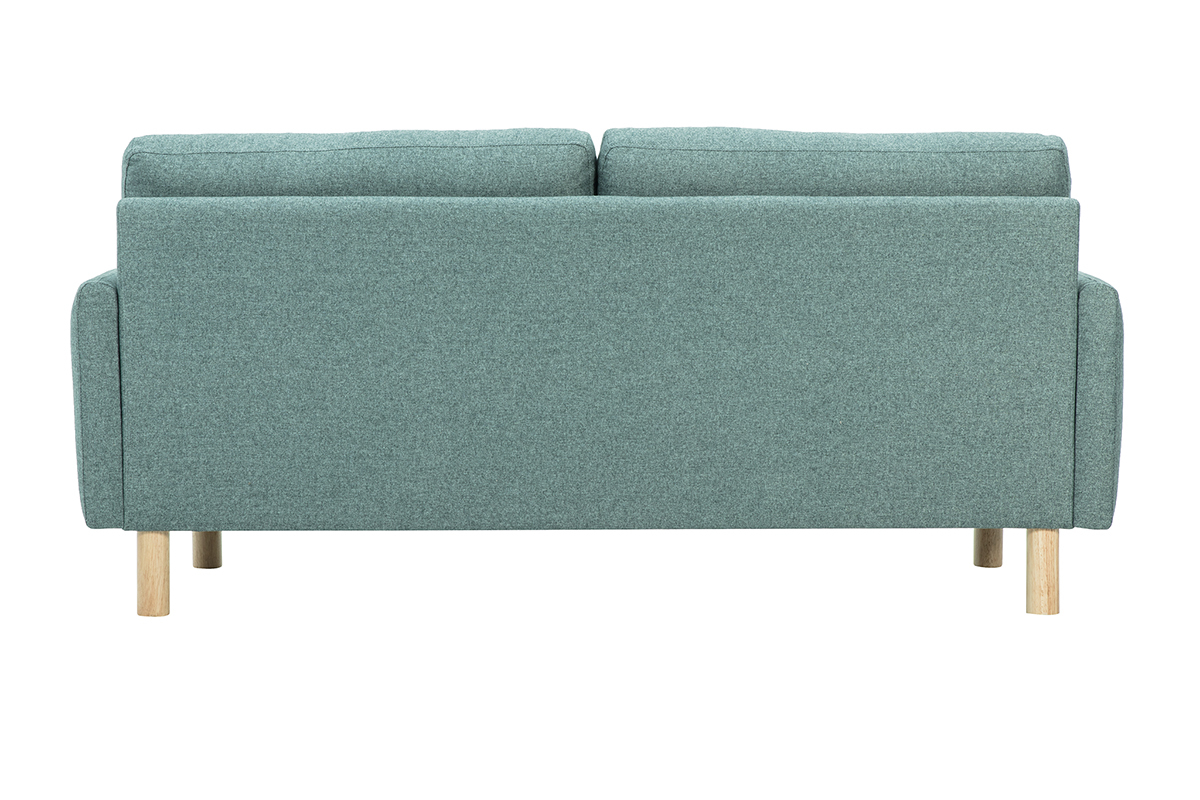 Vue arri�re du canap� 3 places en tissu vert de gris avec pieds en bois clair.