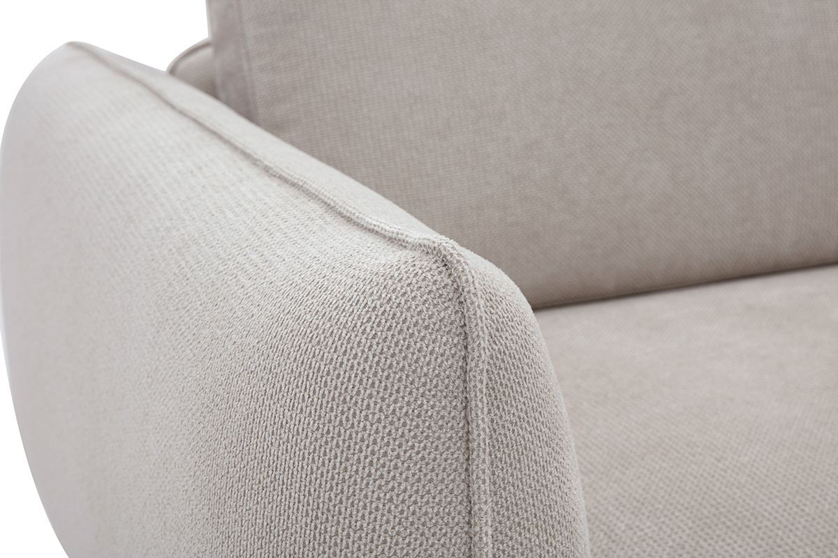 Dtail accoudoir canap TODD en tissu chenille beige.