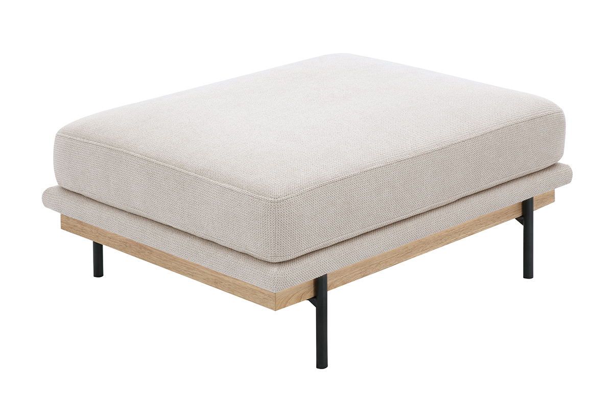 Repose-pieds en tissu chenille beige et mtal noir, vue de haut.