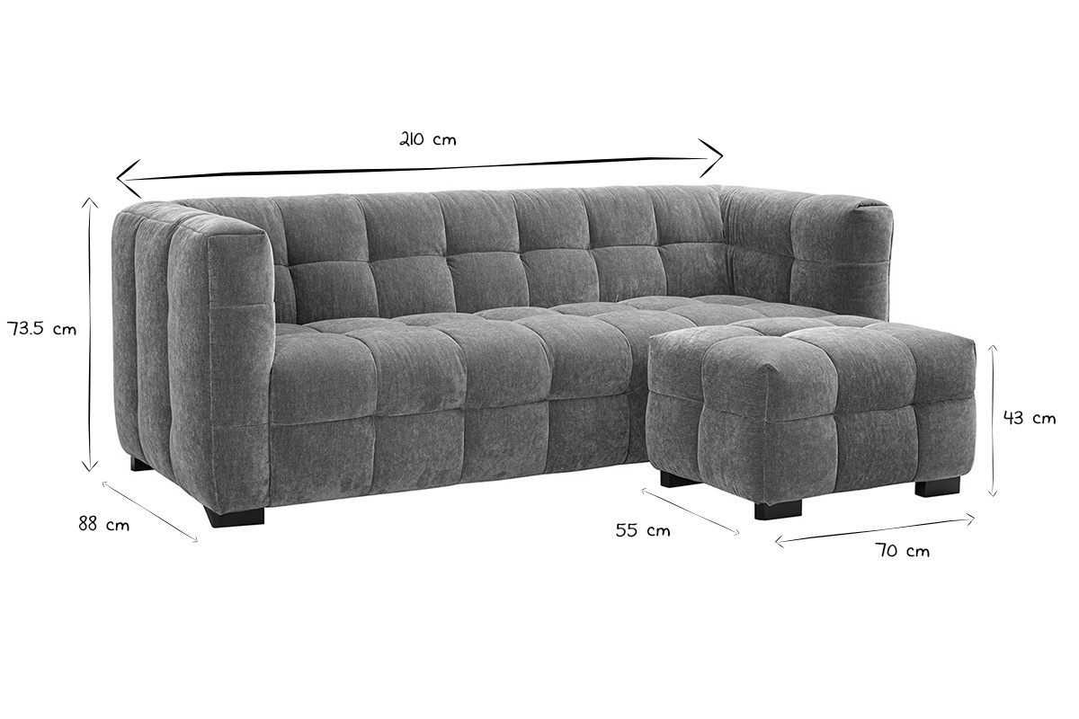 Canap design 3 places et repose-pieds en tissu effet velours terre brle CORTO