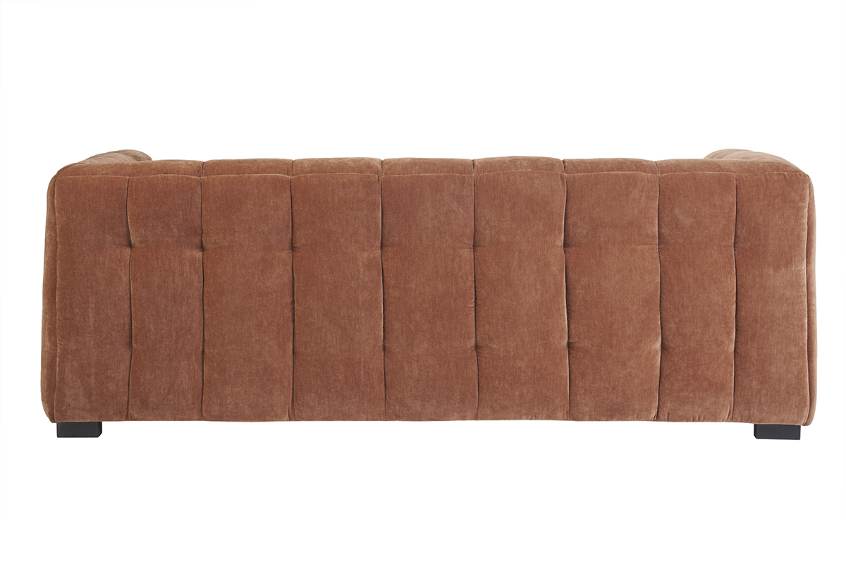 Canap design 3 places et repose-pieds en tissu effet velours terre brle CORTO