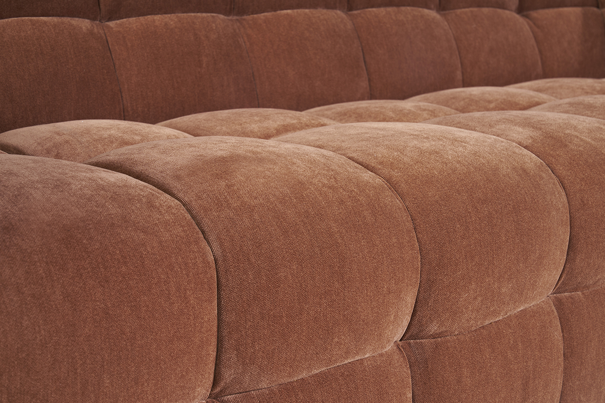 Canap design 3 places et repose-pieds en tissu effet velours terre brle CORTO