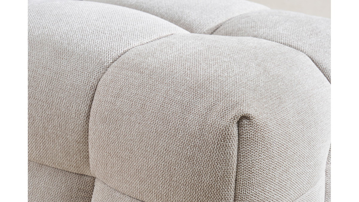 Canap design 3 places et repose-pieds en tissu effet velours textur beige CORTO