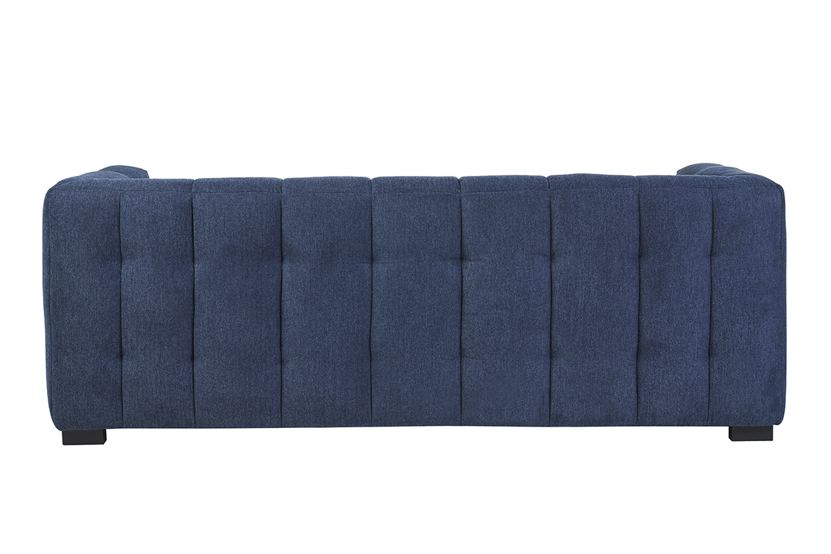 Canap design 3 places et repose-pieds en tissu effet velours textur bleu fonc CORTO