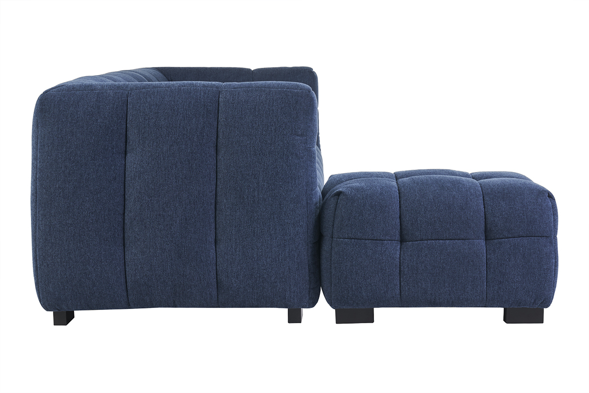 Canap design 3 places et repose-pieds en tissu effet velours textur bleu fonc CORTO