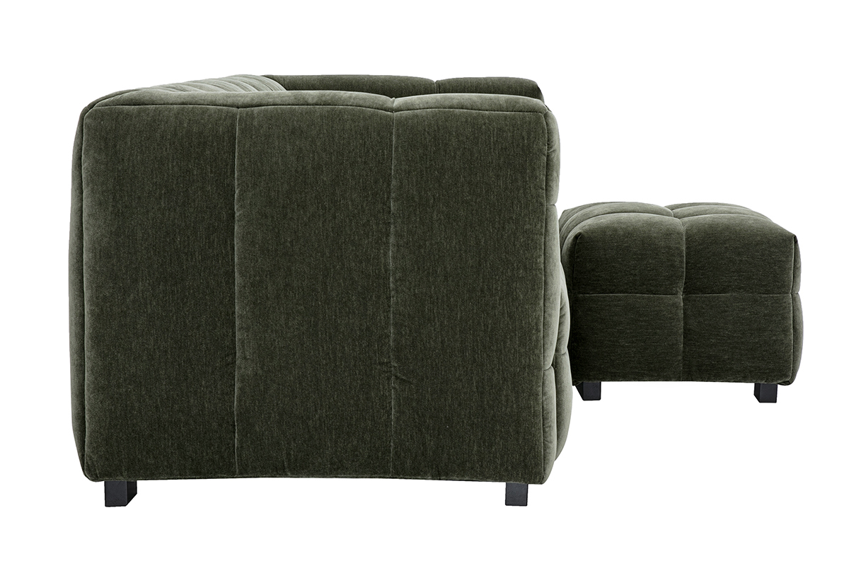 Canap design 3 places et repose-pieds en tissu effet velours vert kaki CORTO