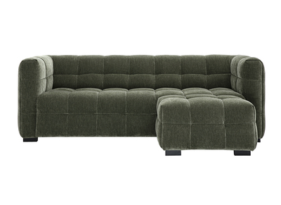 Canapé design 3 places et repose-pieds en tissu effet velours vert kaki CORTO
