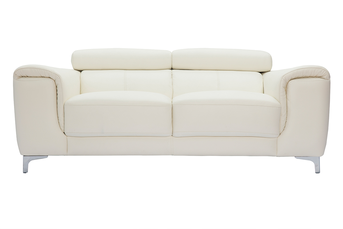 Canap design avec ttires ajustables 2 places cuir blanc cass et acier chrom NEVADA