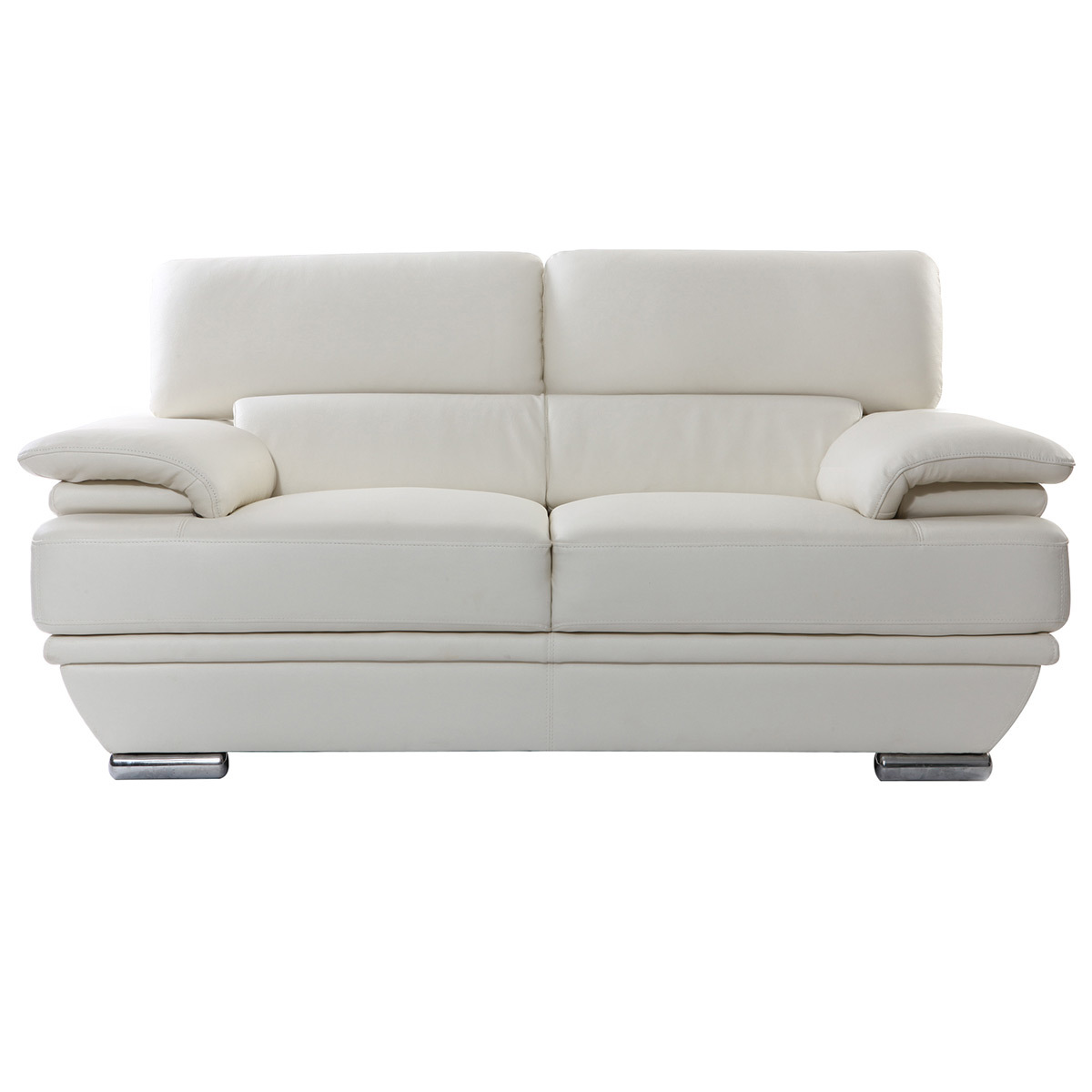 Canapé design avec têtières ajustables 2 places cuir blanc et acier chromé EWING vue1