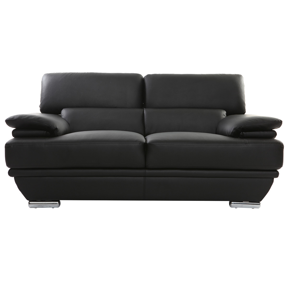 Canapé design avec têtières ajustables 2 places cuir noir et acier chromé EWING vue1